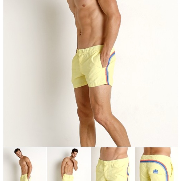 Sundek Yellow Athletic Shorts with Blue and Red Stripes - Picture 8 of 8